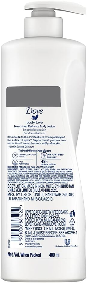 DOVE RICH BODY LOTION BODY LOVE NOURISHED RADIANCE FOR DRY SKIN 400mL image 2
