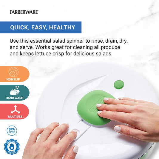 Farberware Pro Pump Salad Spinner with Bowl and Colander, 6.6 Quart, Green image 2