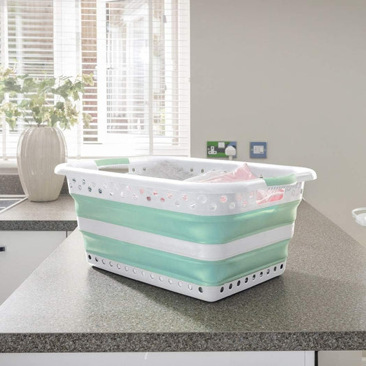 Addis 45L Foldable Rectangular Laundry Basket – White & Aqua Haze image 2
