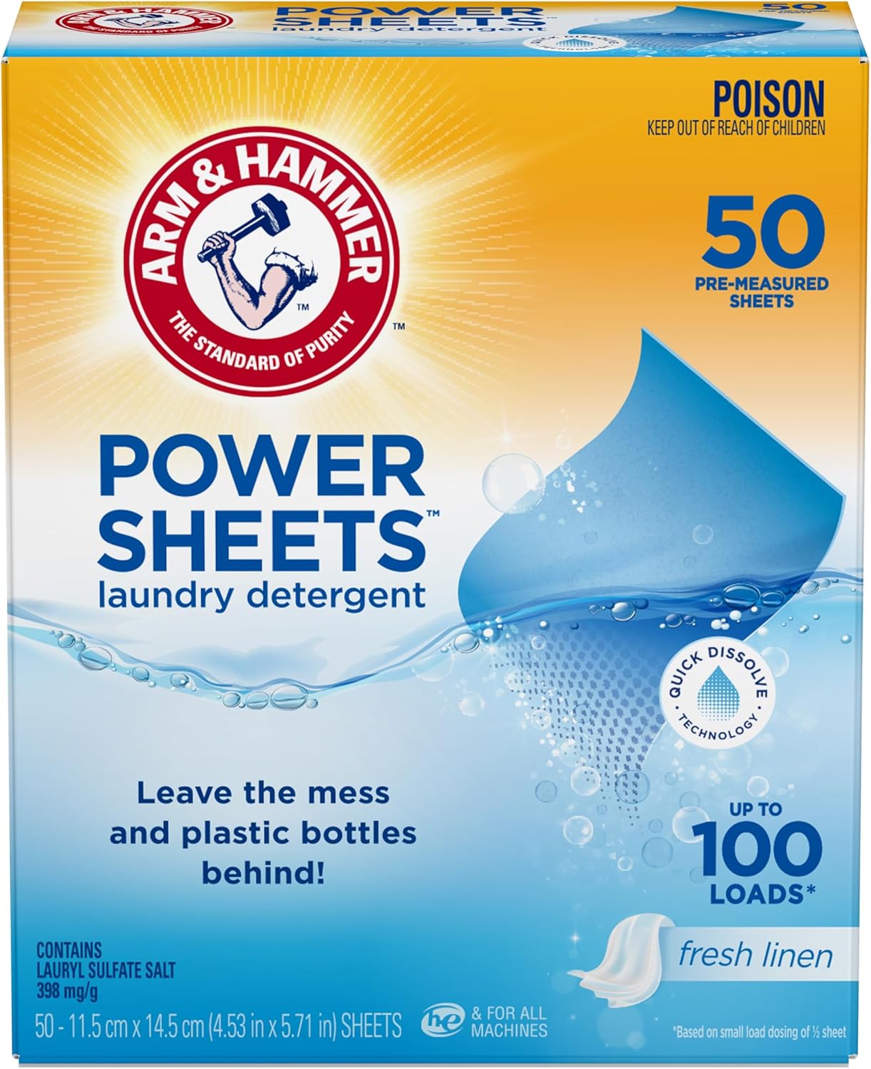 Arm & Hammer Power Sheets Laundry Detergent, Fresh Linen - 50 Pre-Measured Sheets image 4
