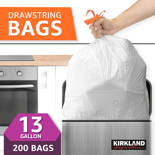 Kirkland Signature 13-Gallon White Kitchen Trash Bags, 200 Count image 2