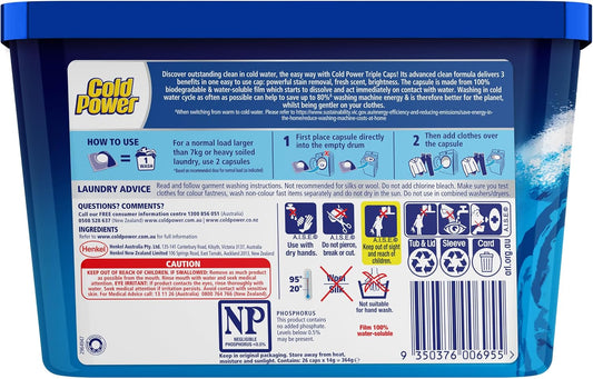 Cold Power Advanced Clean Triple Laundry Detergent Capsules 26 Pack 364 g image 2