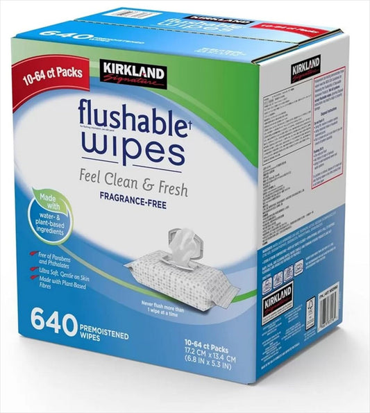 Kirkland Signature Flushable Wipes, 640 Count, Fresh & Clean, Pack of 10 image 2