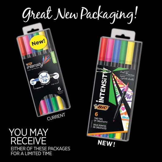 BIC Intensity Dual Tip Felt Tip Pens and Brush Art Markers for Colouring, Drawing and Calligraphy - Assorted Colours, Pack of 6 image 2
