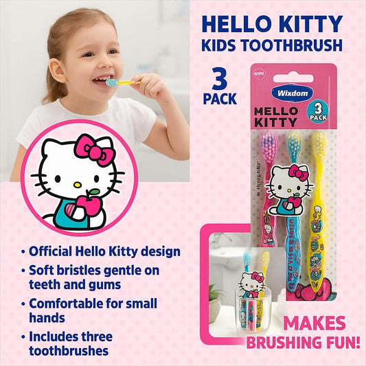 Wisdom Hello Kitty Kids Toothbrush – Soft Bristles, Official Licensed Design, 3 Pack image 2