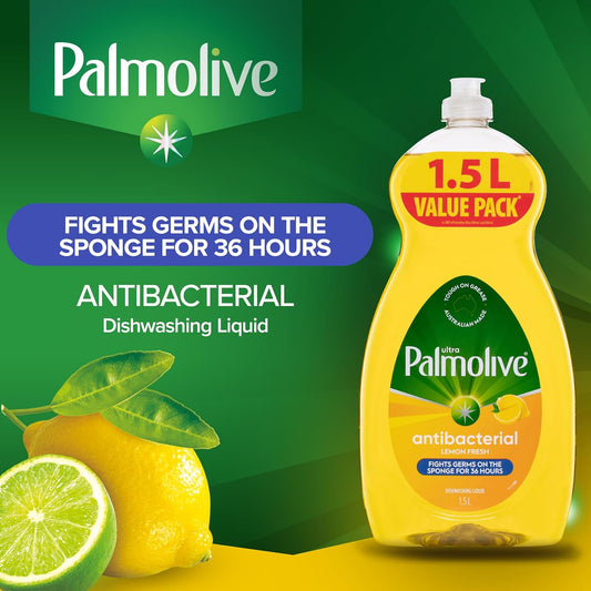 Palmolive Dish Ultra Strength Concentrate Dishwashing Liquid, Lemon Fresh, 1.5L Value Pack, Antibacterial, Fights Germs on the Sponge for 36 Hours, Instantly Cuts Through Grease, Removes Stuck-On Food image 2