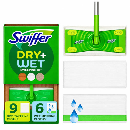 Swiffer Dry + Wet Sweeping Kit with 9 Heavy Duty Dry Cloths & 6 Wet Cloths image 2