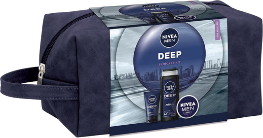 NIVEA MEN Deep Skincare Gift Set (3 Piece) | Shower Gel, Face Wash & Multipurpose Cream | Bonus Wash Bag Included image 2