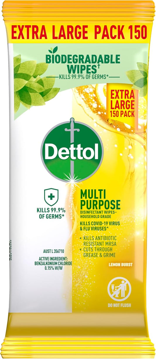 Dettol Multipurpose Disinfectant Wipes Lemon Burst 150 Pack image 2