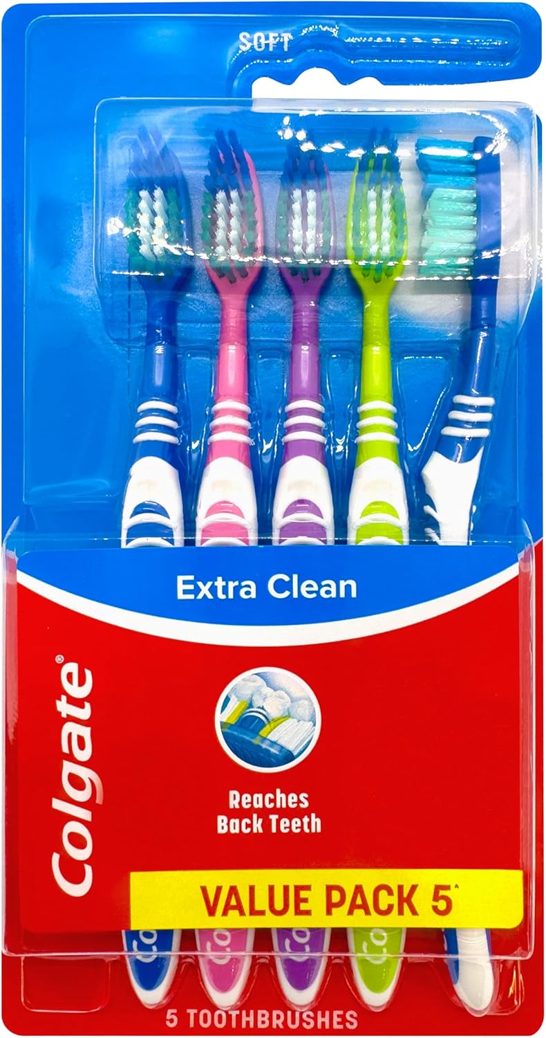 Colgate Extra Clean Manual Toothbrush 5 Pack - Soft Bristles