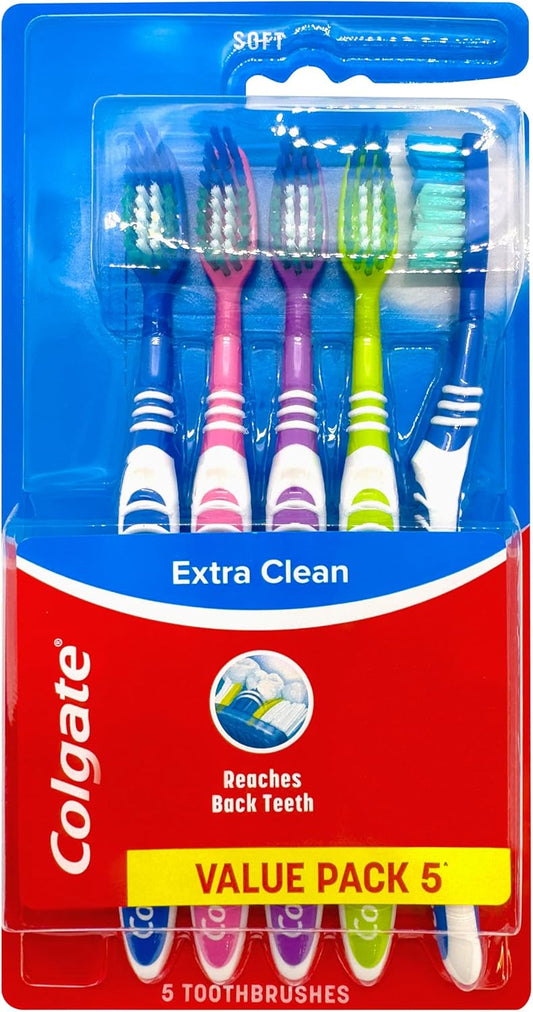 Colgate Extra Clean Manual Toothbrush 5 Pack - Soft Bristles