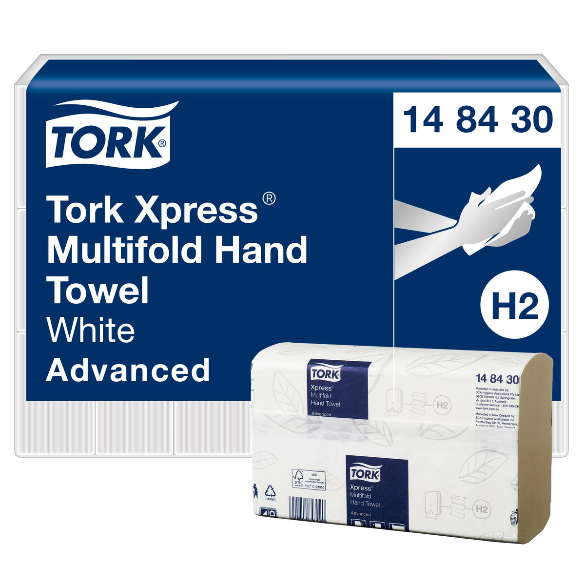 Tork Xpress Multifold Paper Hand Towel White H2, Advanced, 21 Packs x 185 Sheets, 148430
