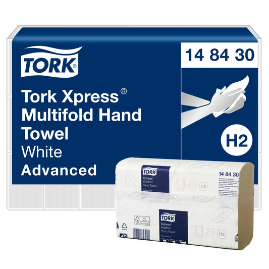 Tork Xpress Multifold Paper Hand Towel White H2, Advanced, 21 Packs x 185 Sheets, 148430