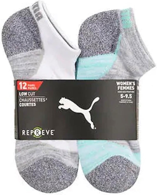 PUMA Women's Repreve Athletic Low Cut Socks – 12 Pairs (White)