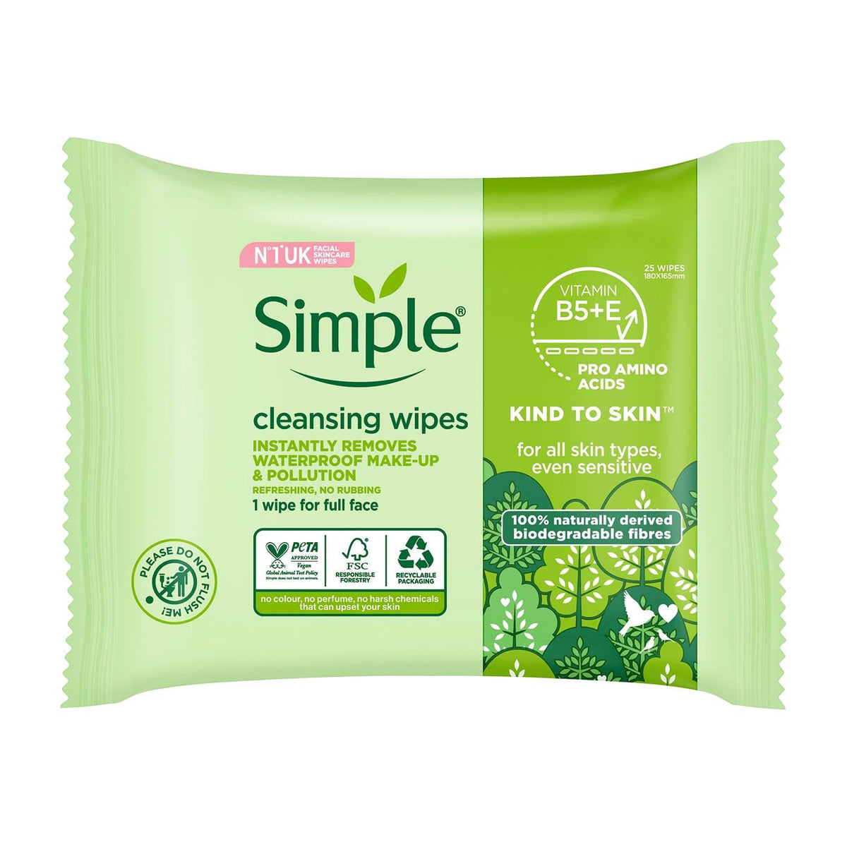 Simple Kind to Skin Facial Cleansing Wipes – 25 Pack