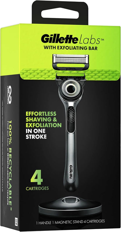 Gillette Labs Exfoliating Bar Men's Razor with 4 Blade Refills and Stand