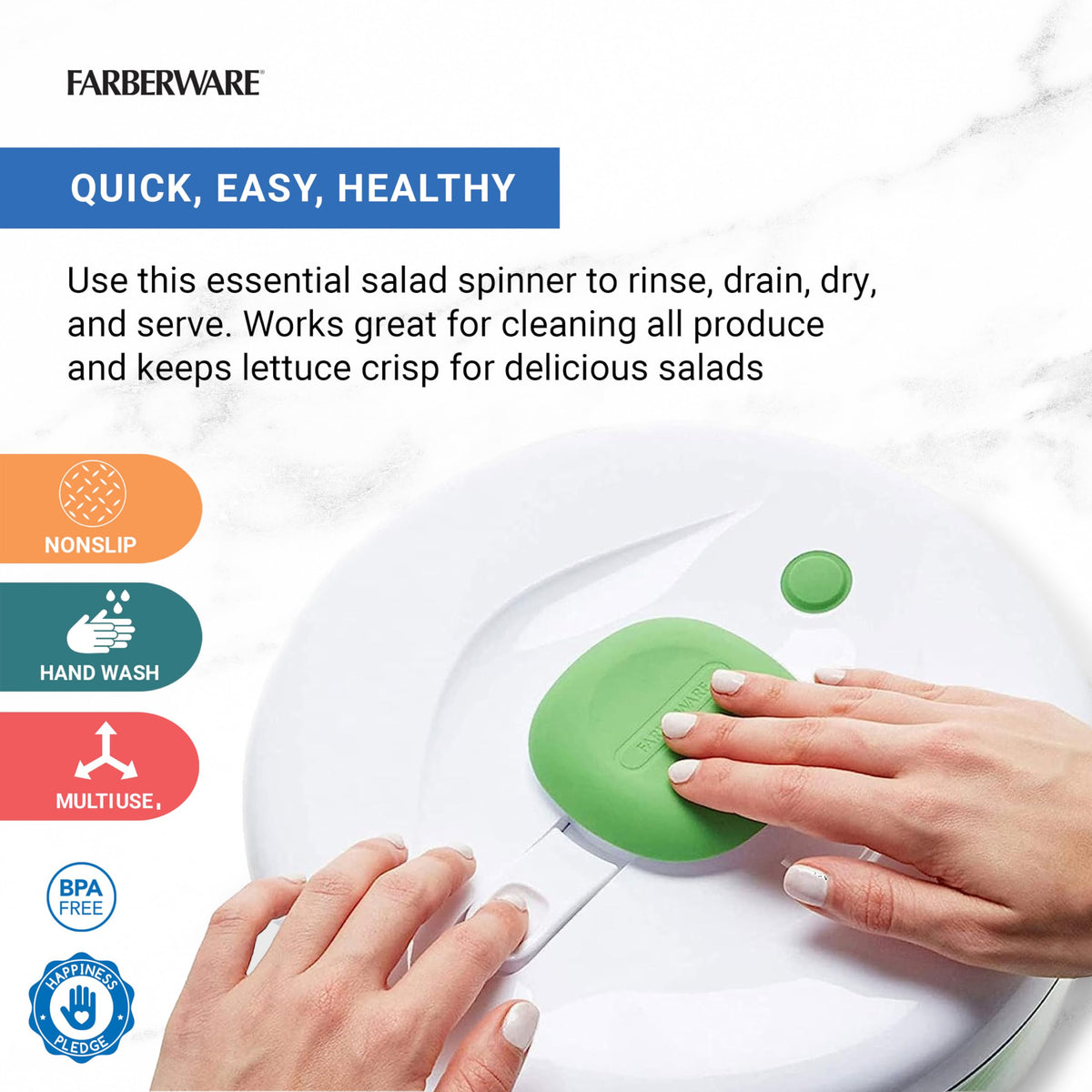 Farberware Pro Pump Salad Spinner with Bowl and Colander, 6.6 Quart, Green image 2