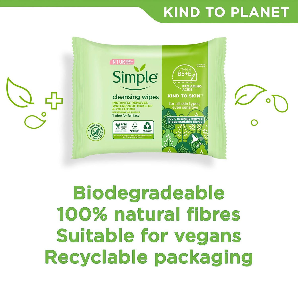 Simple Kind to Skin Facial Cleansing Wipes – 25 Pack image 3