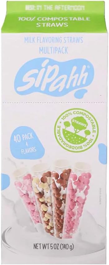Sipahh Milk Flavouring Straws – Vegan-Friendly Flavours, 40-Pack
