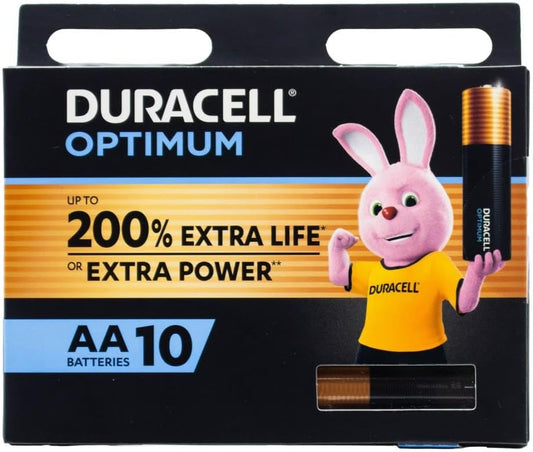 Duracell Optimum AA Alkaline Batteries, Pack of 10