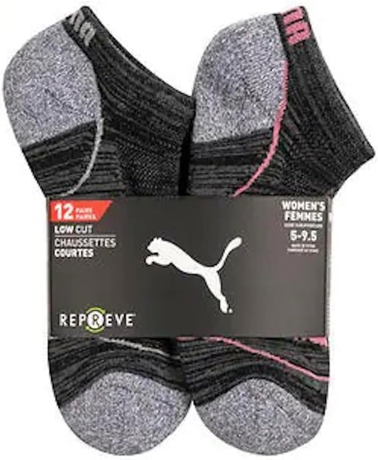 PUMA Women's Repreve Athletic Low Cut Socks – 12 Pairs in Black