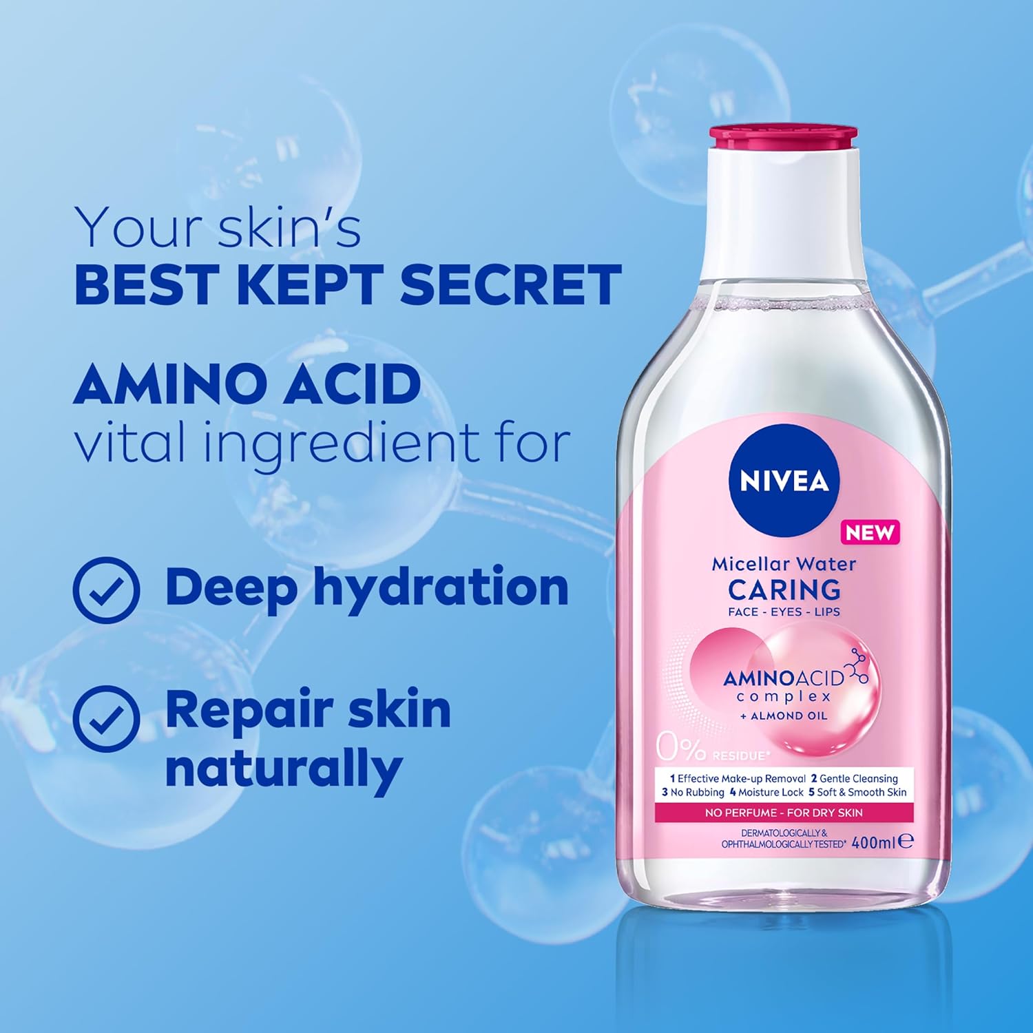 NIVEA Micellar Water Caring 400ml | Gentle Face Cleanser & Makeup Remover for Dry & Sensitive Skin image 4