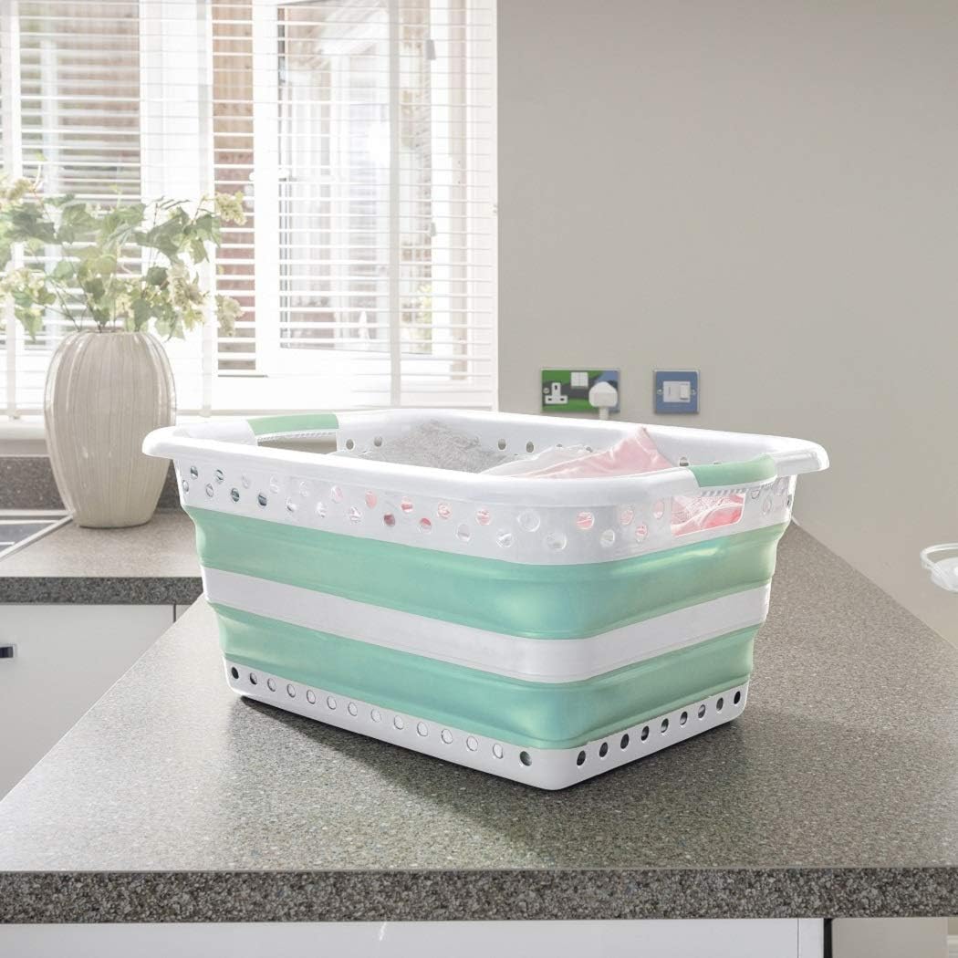 Addis 45L Foldable Rectangular Laundry Basket – White & Aqua Haze image 2