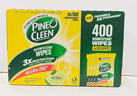 Pine O Cleen Disinfectant Wipes Lemon Lime 4 x 100