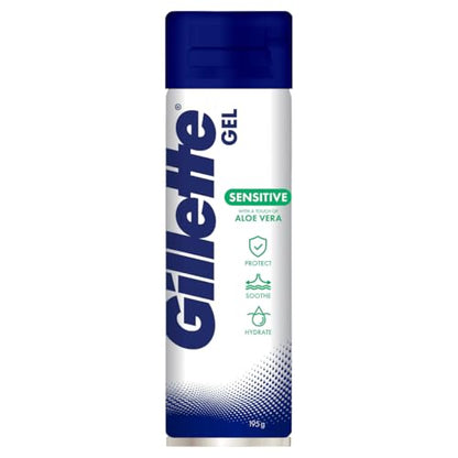 Gillette Men's Shaving Gel For Sensitive Skin With Soothing Aloe Vera, 195g