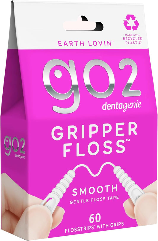 GO2 Dentagenie Gripper Smooth Flosstrips – 60 Individually Wrapped Flosstrips