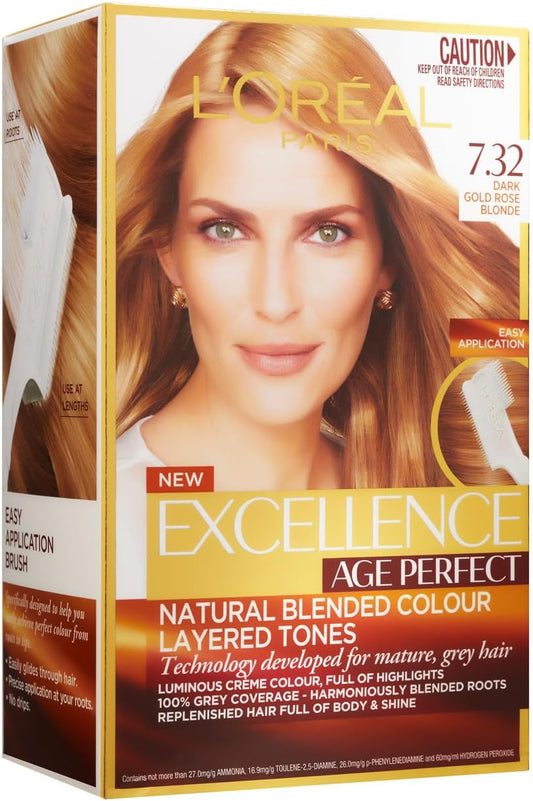 L'Oréal Paris Excellence Age Perfect Permanent Hair Colour - 7.32 Dark Gold Rose Blonde