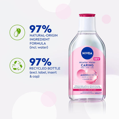 NIVEA Micellar Water Caring 400ml | Gentle Face Cleanser & Makeup Remover for Dry & Sensitive Skin image 6