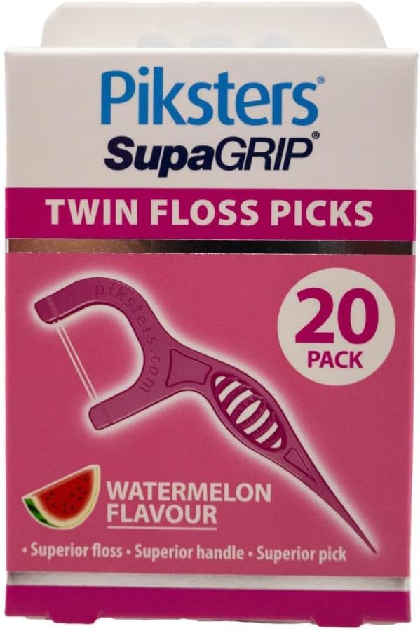 Piksters SupaGRIP Twin Floss Picks Watermelon Flavour 20 Pack