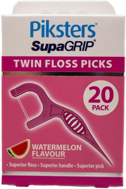 Piksters SupaGRIP Twin Floss Picks Watermelon Flavour 20 Pack