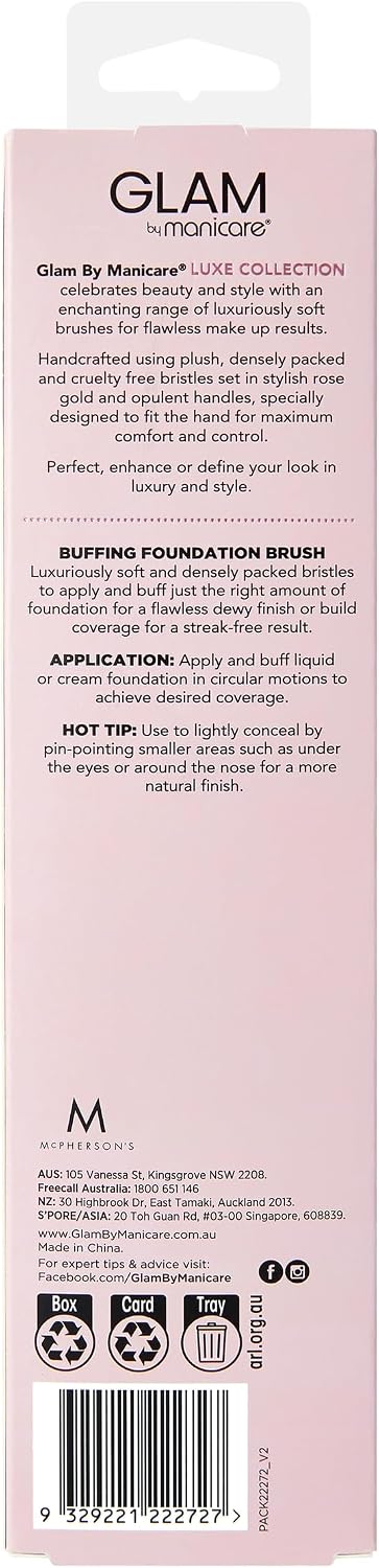 Glam by Manicare GP2 Buffing Foundation Brush – Soft Synthetic Bristles for Liquid & Powder image 3