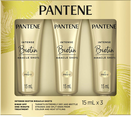 Pantene Intense Miracle Hair Treatment Hydrating Shots with Biotin for Dry Hair Repair (3 x 15ml)