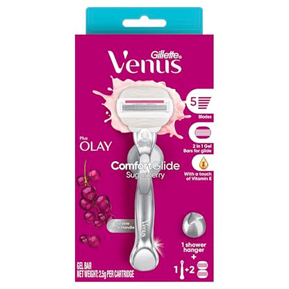 Gillette Venus 5 Blade Razor Comfort Glide Sugarberry Scent Includes Handle + 2 Cartridge