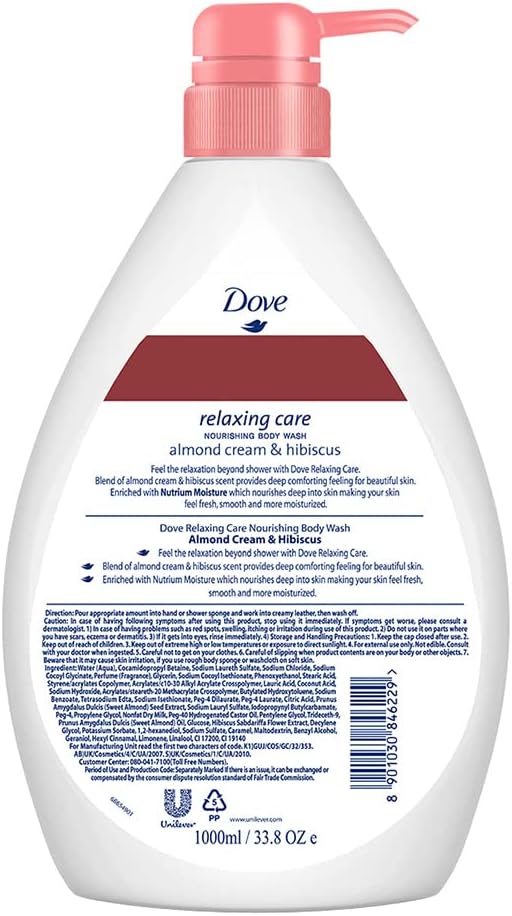 Dove Relaxing Care Nourishing Body Wash 1L - Almond Cream & Hibiscus image 3