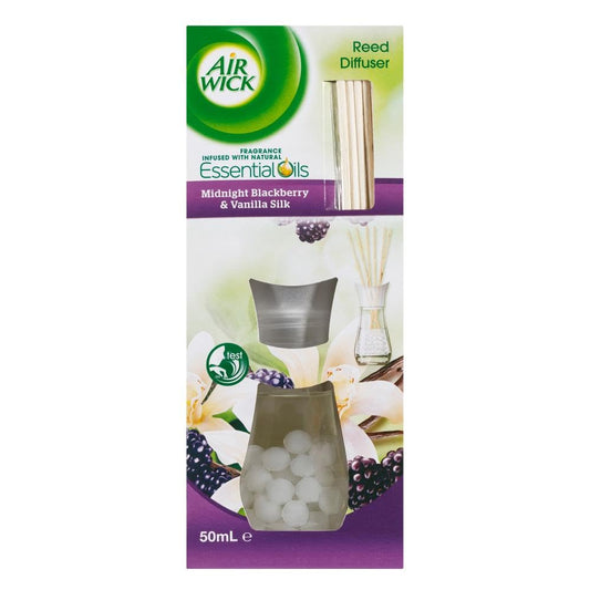 AIR WICK REED DIFFUSER ESSENTIAL OILS MIDNIGHT BLACKBERRY AND VANILLA SILK 50mL