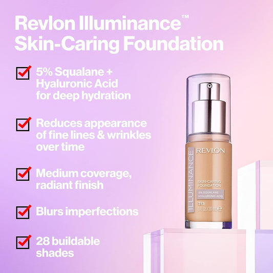 Revlon Illuminance™ Skin-Caring Foundation Medium Sand (305) – Radiant Finish, Medium Buildable Coverage, Hydrating with Hyaluronic Acid & 5% Squalane image 2