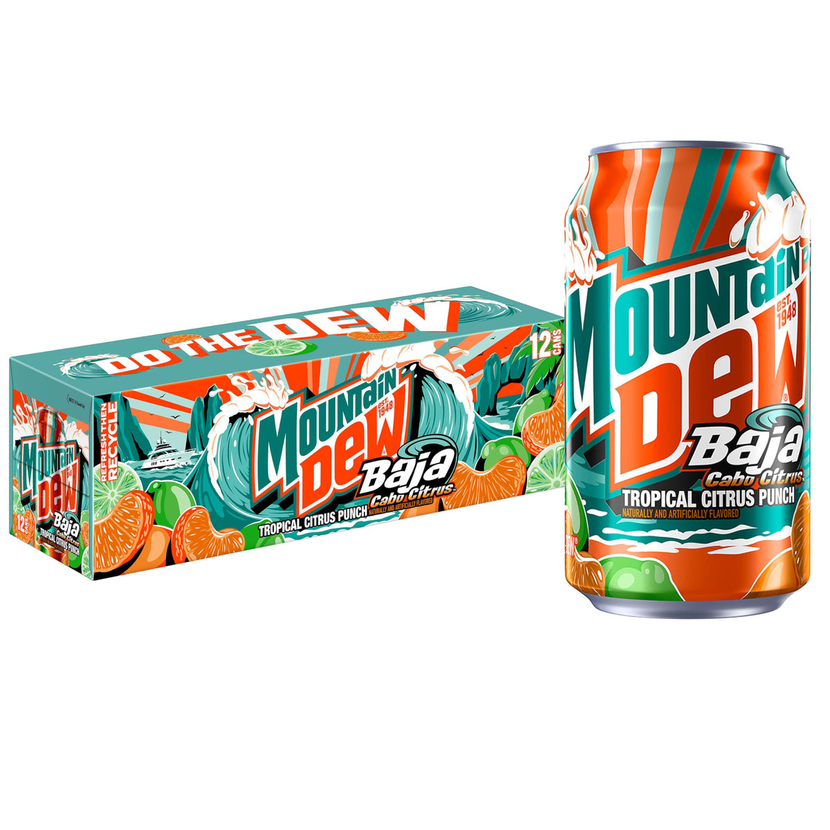 Mountain Dew Baja Cabo Citrus Tropical Punch Soda 12 Pack