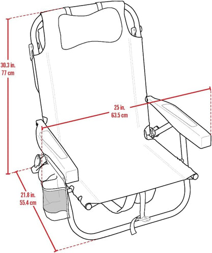 Tommy Bahama Backpack Beach Chair, Aluminium Frame, 5 Positions, Red/Blue/White Strips image 3