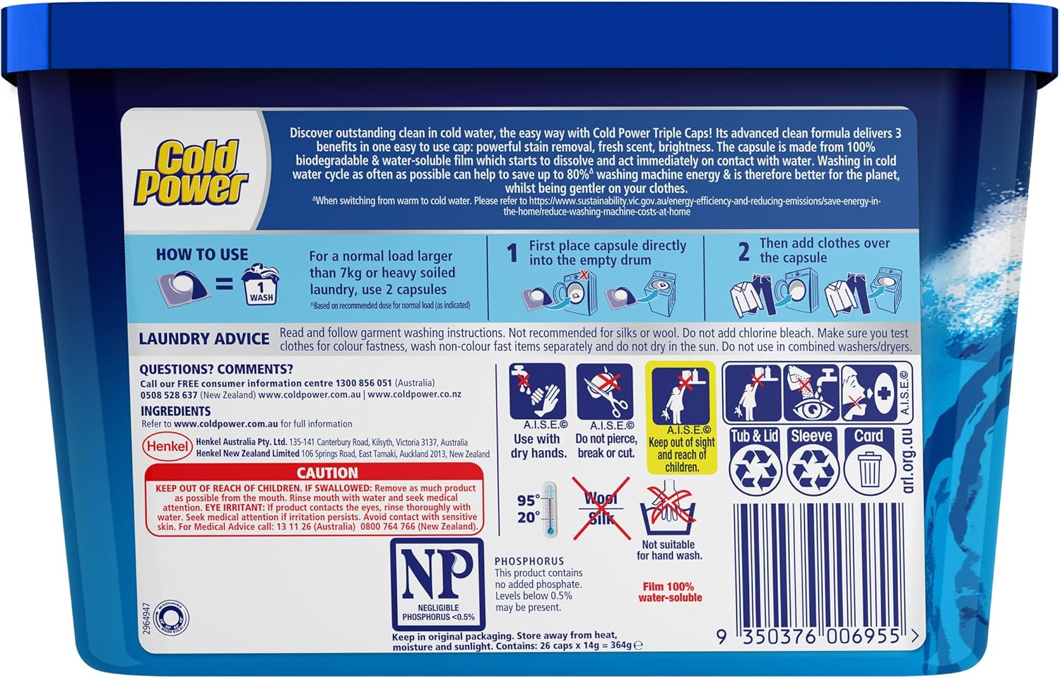 Cold Power Advanced Clean Triple Laundry Detergent Capsules 26 Pack 364 g image 2