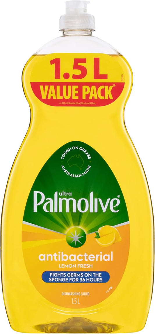 Palmolive Dish Ultra Strength Concentrate Dishwashing Liquid, Lemon Fresh, 1.5L Value Pack, Antibacterial, Fights Germs on the Sponge for 36 Hours, Instantly Cuts Through Grease, Removes Stuck-On Food