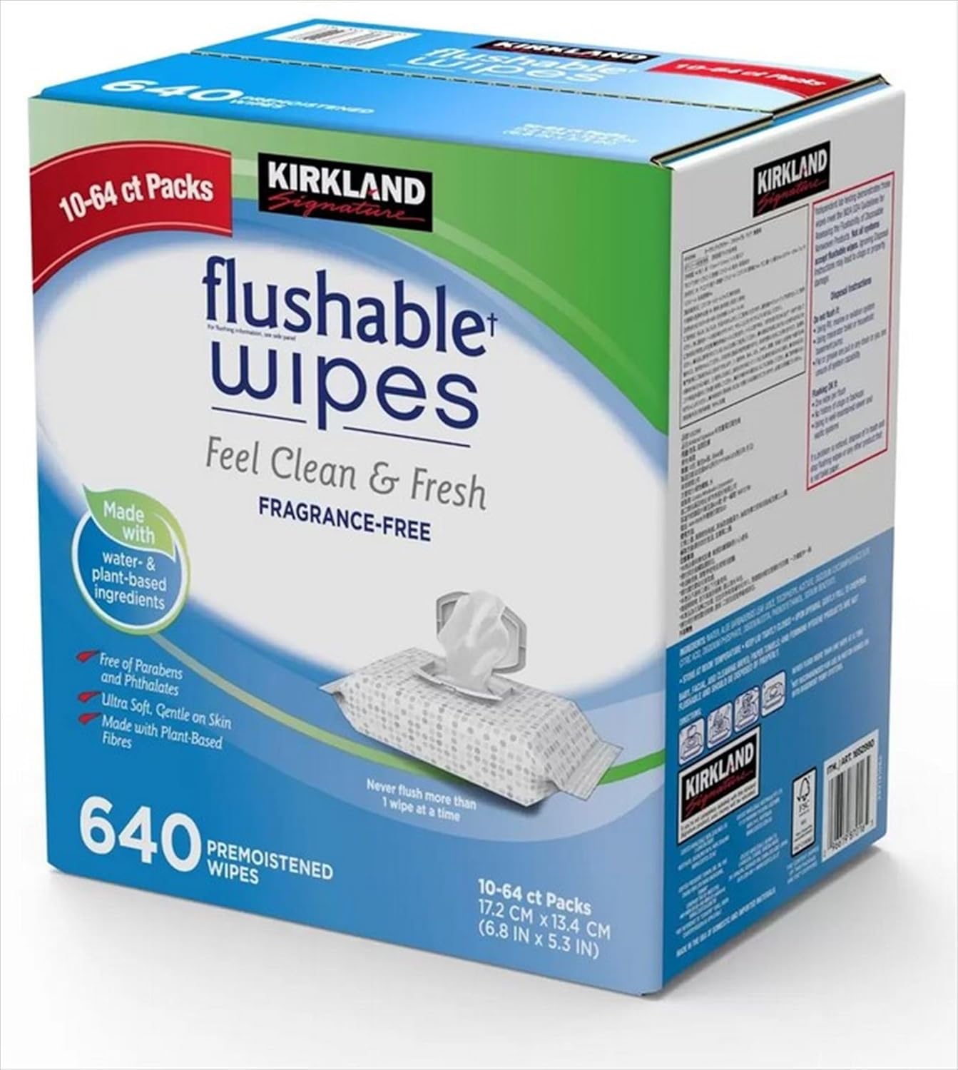 Kirkland Signature Flushable Wipes, 640 Count, Fresh & Clean, Pack of 10 image 2