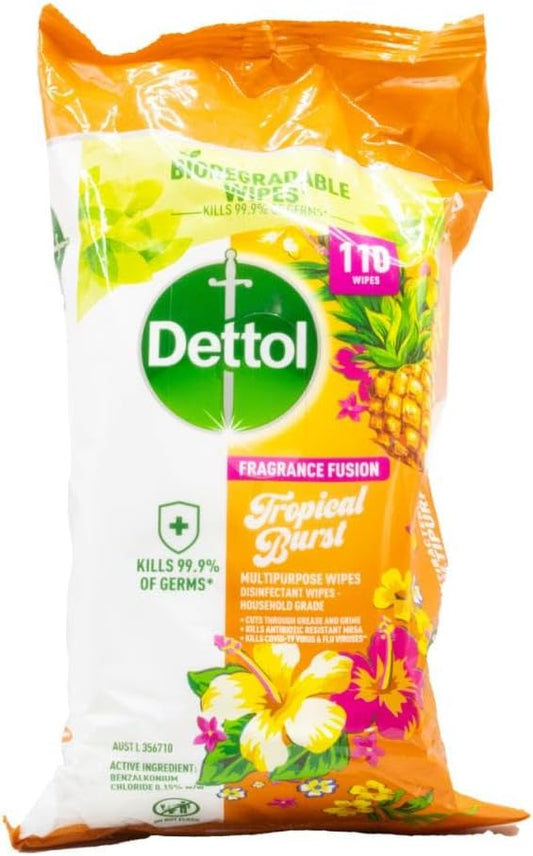 Dettol Multipurpose Antibacterial Wipes Tropical Burst 110 Pack