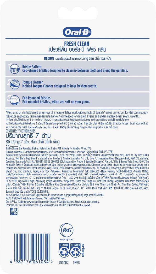 Oral-B Fresh Clean Medium Manual Toothbrush 7-Pack image 3