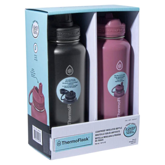ThermoFlask 32 oz Stainless Steel Water Bottle 2-Pack (Black/Pink) image 2