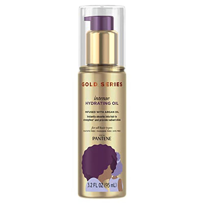 Pantene, Hair Oil Treatment, Sulfate Free, Intense Hydrating, Pro-V Gold Series, For Natural And Curly Textured Hair, 3.2 Fl Oz