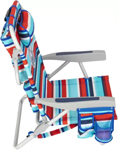 Tommy Bahama Backpack Beach Chair, Aluminium Frame, 5 Positions, Red/Blue/White Strips image 7
